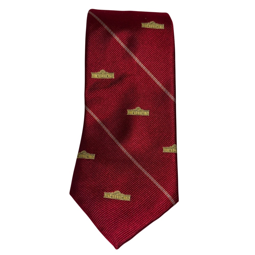 Schreter Mens Red Silk Necktie Woven‎ Thomas Jefferson Memorial Foundation